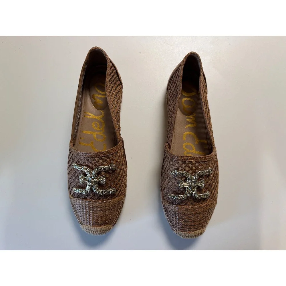 Sam Edelman Chiara Raffia Espadrille‎ Flats Women Size 10.5 M Embellished